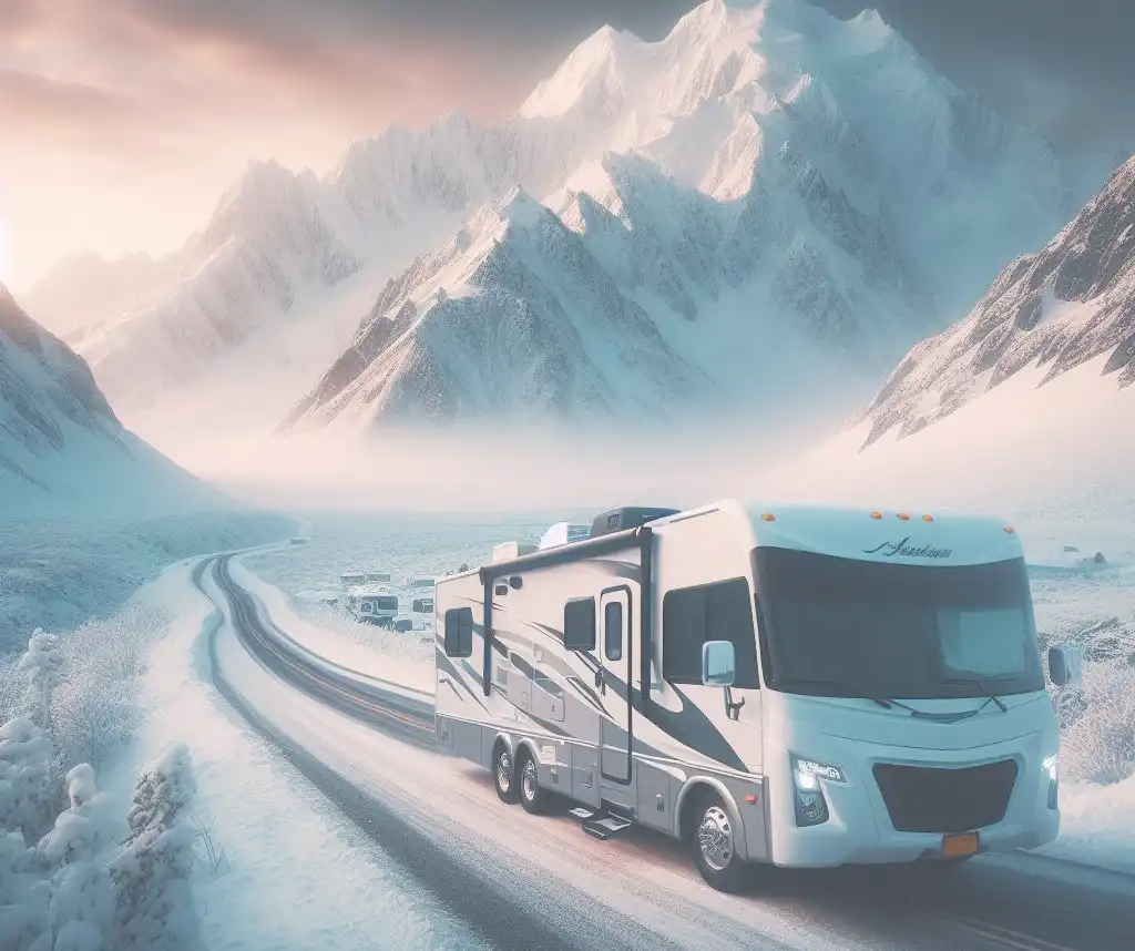 rv going on a snowy road